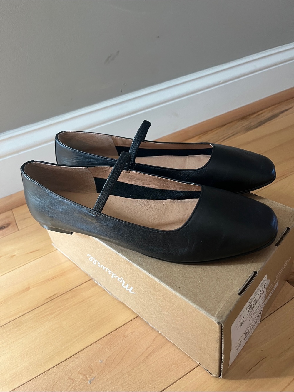 Madewell Black Leather Mary Jane Flats with Elastic Strap